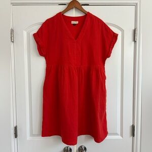 Red  orange V-Neck Dress